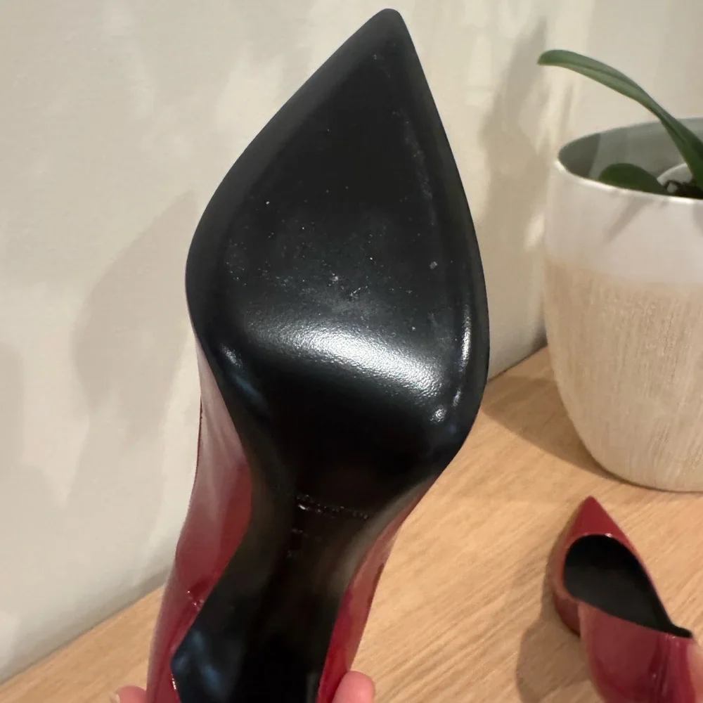 Saint Laurent Burgundy Patent Pointed-Toe Pumps - Picture 6 of 14